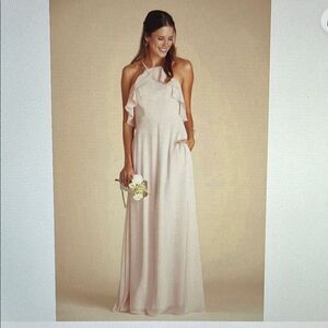 New! Birdy Grey Jules Chiffon Bridesmaid Dress in Pale Blush Hand pockets
